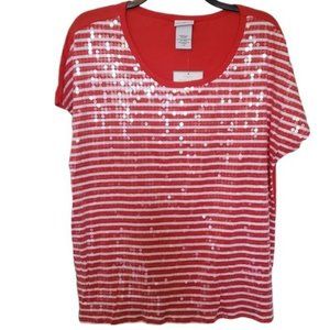 3/$15 Jaclyn Smith Striped Sequin Modal Blend Shirt Size Large